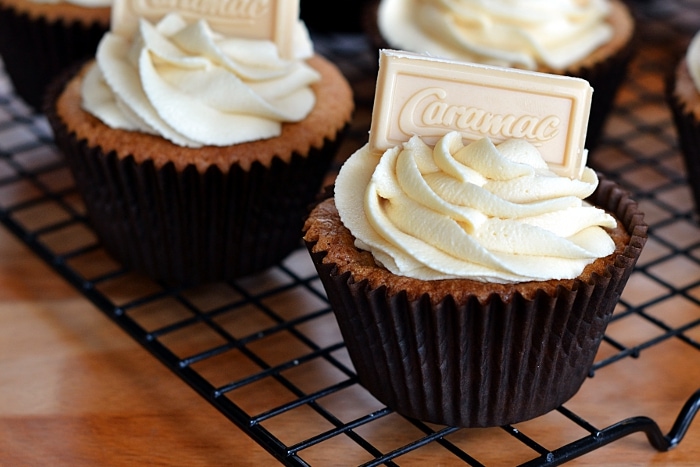 Caramac Cupcakes recipe from Baking with Granny. Little caramac cakes, loaded with sweet caramel chocolate flavour.