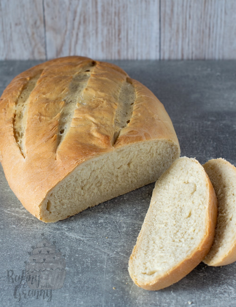 Easy bread recipe from Baking with Granny. Delicious white bread loaf, which can be made with plain flour.