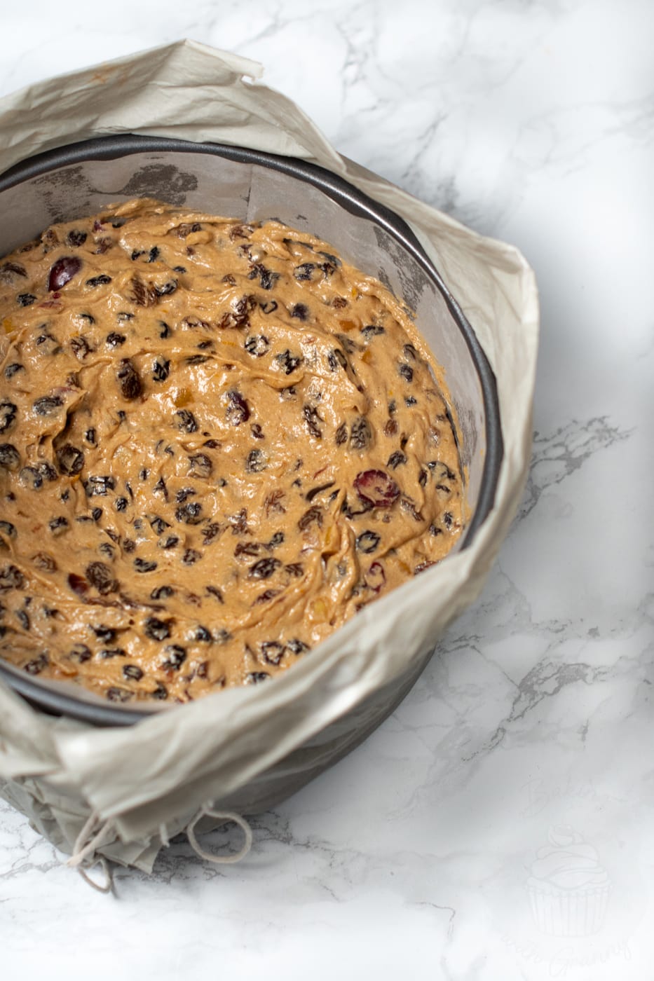 Christmas cake before baking, ready for the oven.