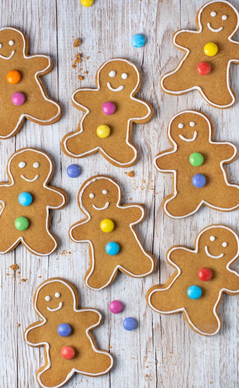 Gingerbread men recipe from Baking with Granny. Easy ginger biscuits, finished with icing and sweeties.
