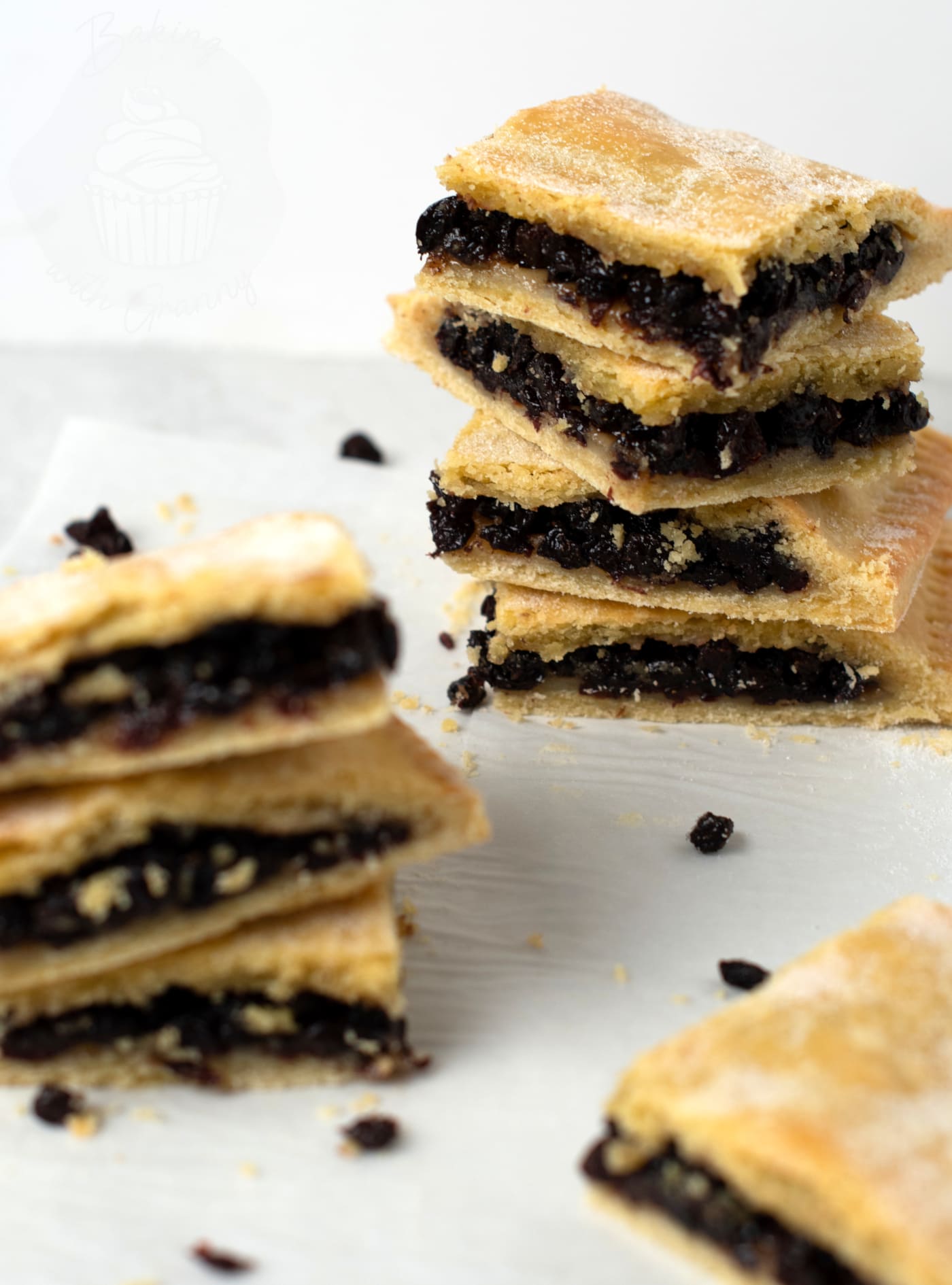 Fly Cemetery, also known as Fruit Slice. Pastry filled with currants, which when baked looks like dead flies. Traditional Scottish recipe from Baking with Granny.