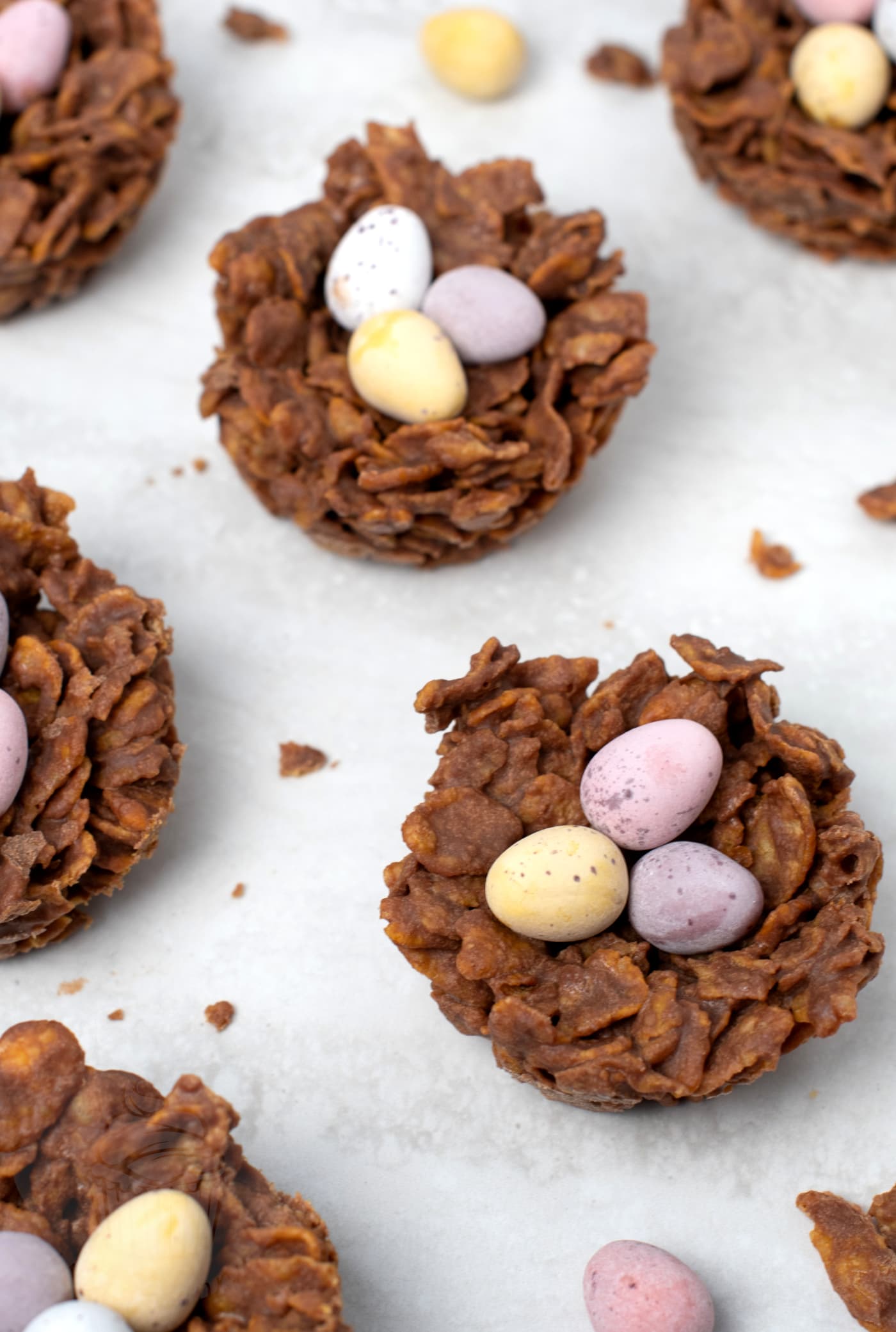 Milk chocolate cornflake Easter nests, made with Cadbury mini eggs.
