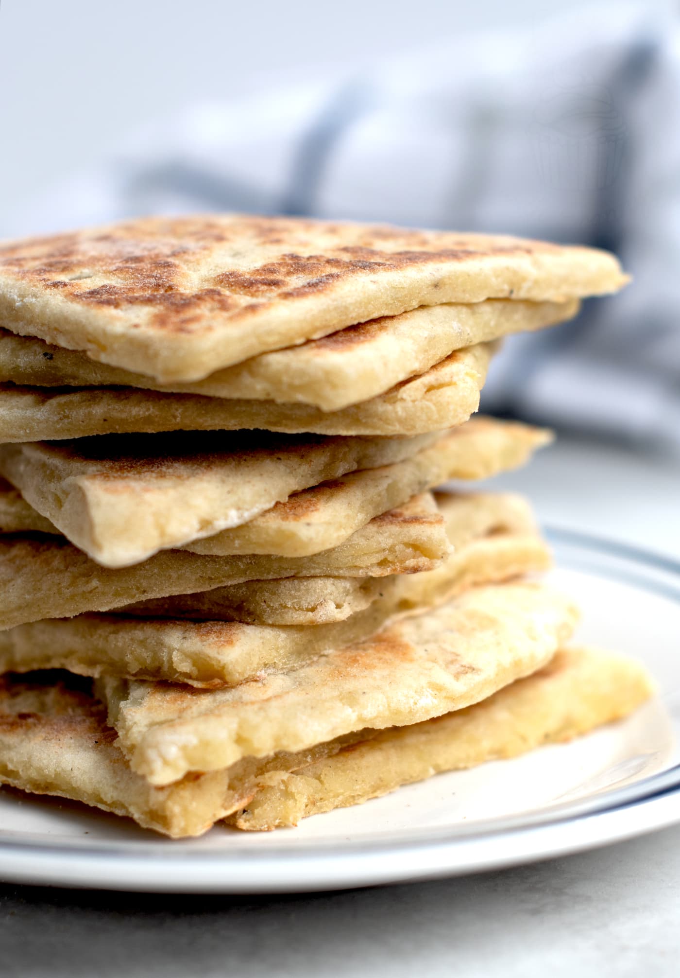 Side view of a stack of potatoes scones, made to a traditional Scottish recipe.