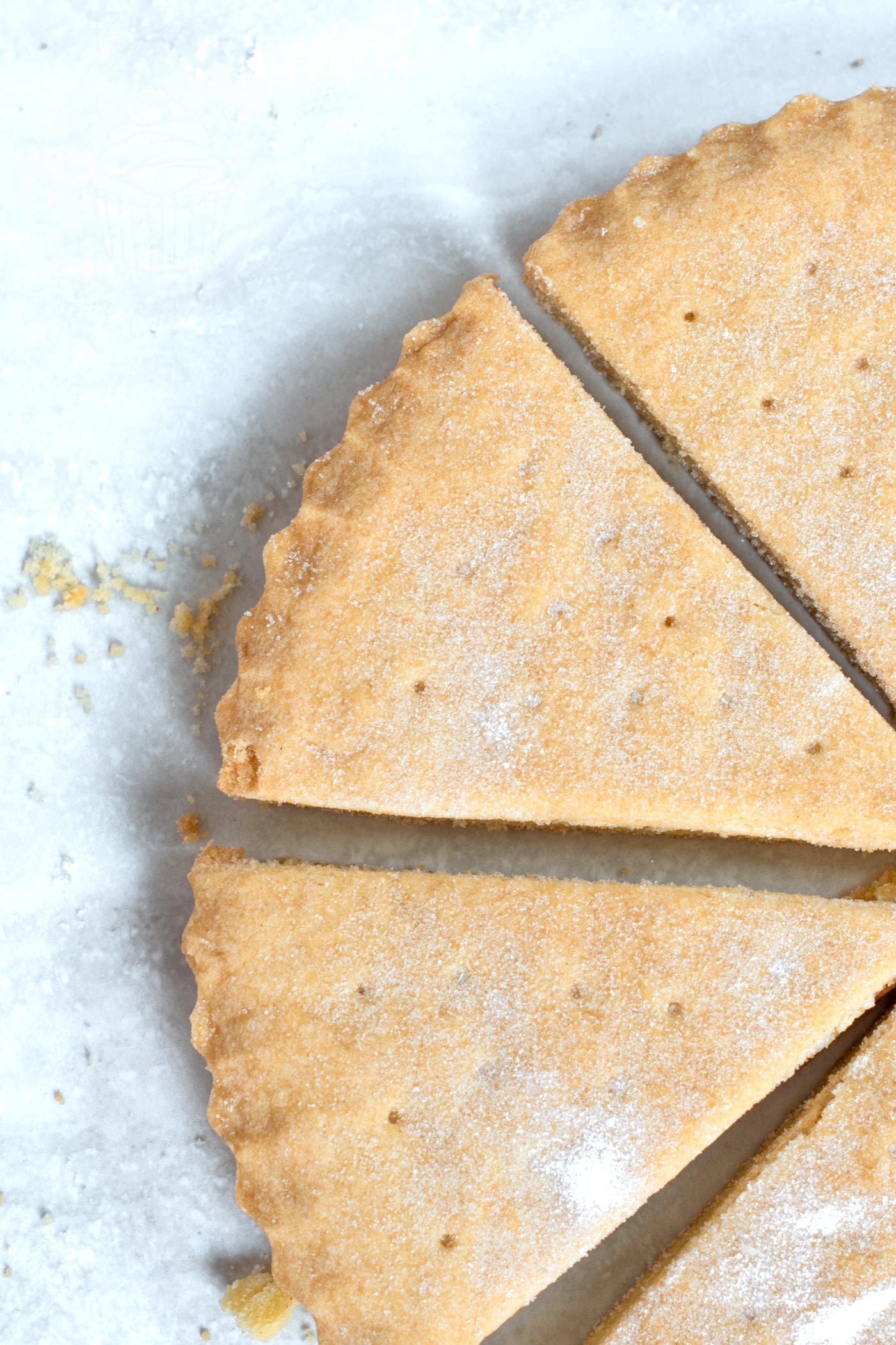 Easy to bake Petticoat Tail Shortbread, made in a tart tin and cut into triangles.