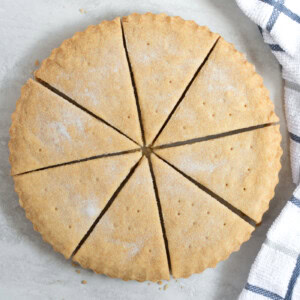Petticoat Tails Shortbread, baked in a tart tin and cut into triangles.