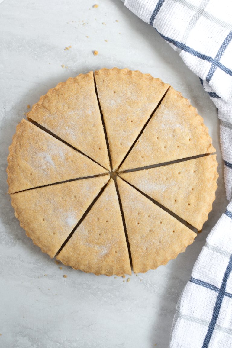 Petticoat Tails Shortbread, baked in a tart tin and cut into triangles.