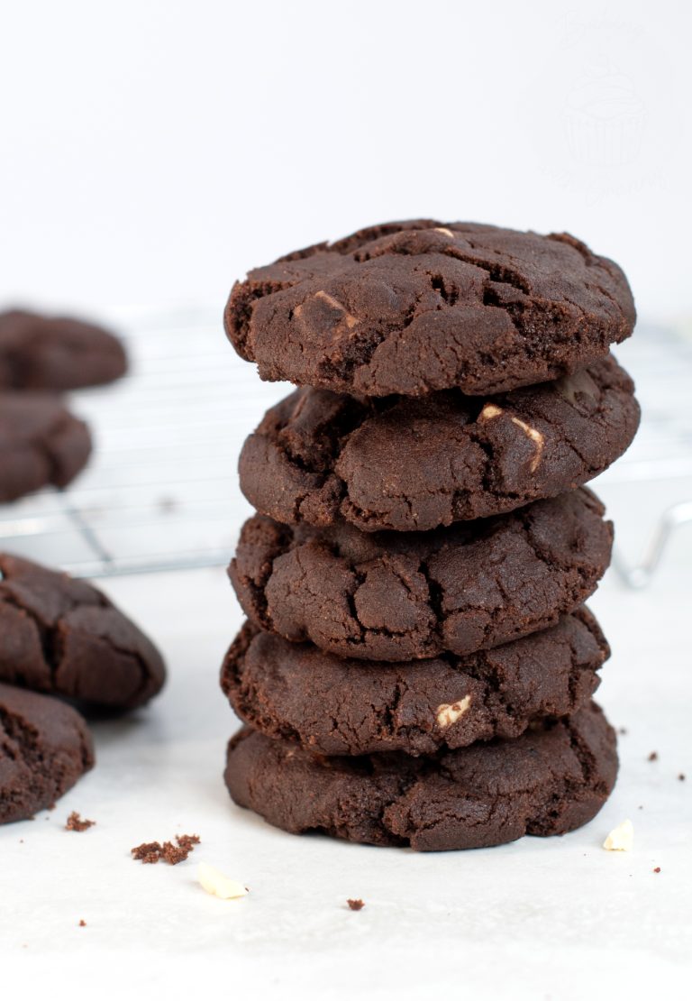 Tripe Chocolate Cookies stack, made with UK recipe from Baking with Granny.