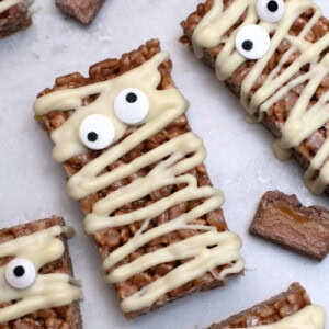 Mummy Mars Bar Slice, a Halloween twist on the classic Scottish tray bake.