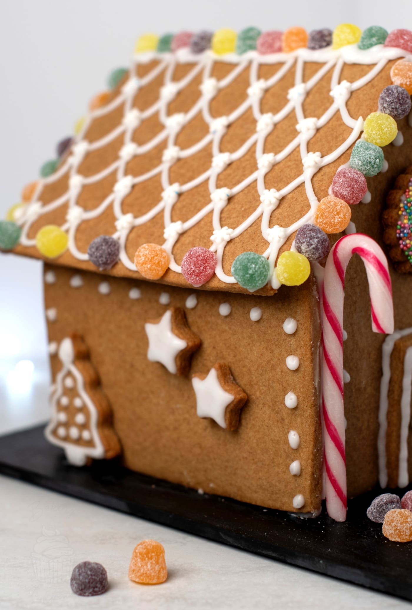 Gingerbread House recipe from Baking with Granny, including free printable template.