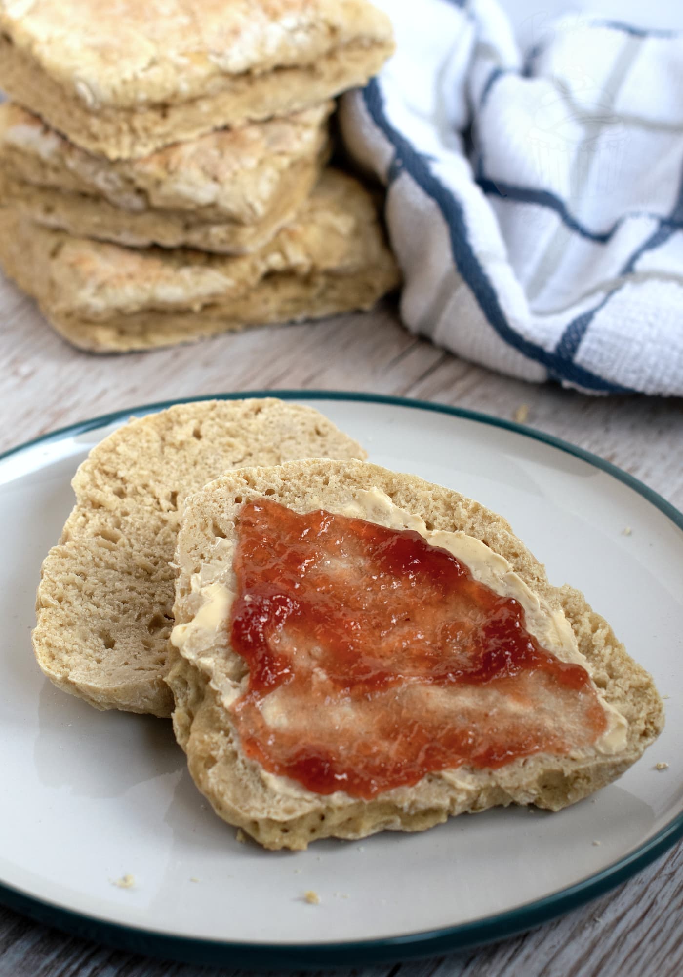 Soda Farls recipe from Baking with Granny. Easy t o make Irish bread, served with butter and jam.